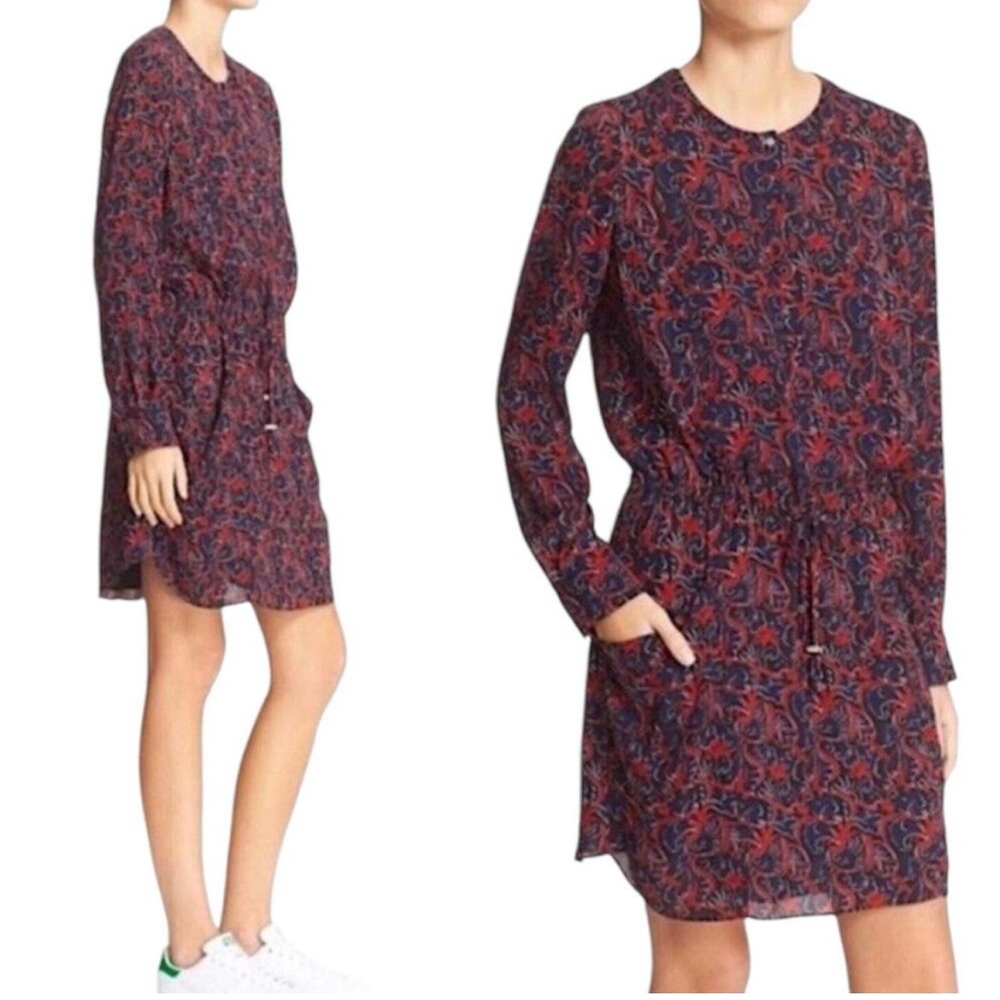 A.L.C. Red and Blue Floral Long Sleeve Dress